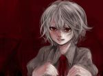  collared_shirt hands_on_own_chest minase_(mmakina) mud necktie red_eyes red_neckwear remilia_scarlet shaded_face shirt short_hair silver_hair solo touhou upper_body 