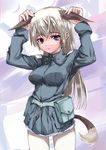  animal_ears blonde_hair blue_eyes eila_ilmatar_juutilainen long_hair pantyhose repair solo strike_witches tail white_legwear world_witches_series 