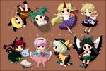  bucket chaba_(hortensia) chibi cup horn hoshiguma_yuugi in_bucket in_container kaenbyou_rin kisume komeiji_koishi komeiji_satori kurodani_yamame mizuhashi_parsee multiple_girls reiuji_utsuho sakazuki subterranean_animism touhou 