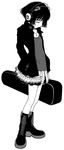  boots copyright_request greyscale guitar_case headphones instrument_case monochrome short_hair skirt solo yasohachi_ryou 