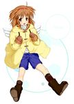  backpack bad_id bad_pixiv_id bag boots brown_hair denim denim_shorts hairband kanon mintol_(qool+) red_eyes short_hair shorts solo toggles tsukimiya_ayu wings 