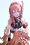  bad_id bad_pixiv_id bikini blue_eyes blue_nails jpy leaning_forward long_hair megurine_luka nail_polish octopus pink_hair snorkel solo swimsuit thighhighs vocaloid wet 