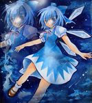  bad_id bad_pixiv_id blue_eyes blue_hair cirno dress hair_ribbon ribbon shiawase_usagi socks solo touhou wings zoom_layer 