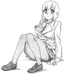  bad_id bad_pixiv_id blush greyscale hyakko monochrome nonomura_ayumi pantyhose plaid sawa_jaaji school_uniform short_hair skirt solo traditional_media 