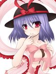  bare_shoulders between_breasts blue_hair breasts chocolate hat jyako large_breasts melting nagae_iku naked_ribbon purple_hair red_eyes ribbon short_hair solo touhou valentine 