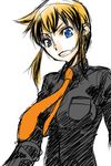  blonde_hair blue_eyes caw=zoo hyakko kageyama_torako necktie sketch solo 