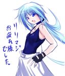  bare_shoulders blue_eyes blue_hair fingerless_gloves flat_chest gloves hagane_soushi long_hair open_mouth original ponytail sketch solo very_long_hair 