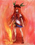  alternate_color binayu food fruit hat hinanawi_tenshi long_hair peach player_2 red_eyes red_hair solo sword sword_of_hisou touhou weapon 