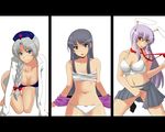  animal_ears bad_id bad_pixiv_id bangs barefoot black_hair blue_eyes blunt_bangs bra braid breasts brown_eyes bunny_ears cleavage flat_chest houraisan_kaguya jont large_breasts lingerie medium_breasts multiple_girls necktie nurse panties purple_hair red_eyes red_neckwear reisen_udongein_inaba sarashi silver_hair touhou underwear undressing white_hair yagokoro_eirin 