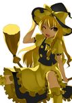  blonde_hair broom hat kirisame_marisa kureha_(ironika) one_eye_closed solo thighhighs touhou witch_hat yellow_eyes 