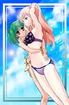  bad_id bad_pixiv_id bikini blue_eyes elsman hug long_hair lowres macross macross_frontier multiple_girls pink_hair ranka_lee red_eyes sheryl_nome short_hair swimsuit 