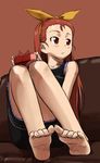  barefoot feet gift holding holding_gift idolmaster idolmaster_(classic) idolmaster_1 long_hair minase_iori sitting solo ttomm 