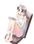  bare_shoulders barefoot book brown_hair chair feet full_body ikeda_jun_(mizutamari) knees_up original short_hair sitting sketch solo tank_top 