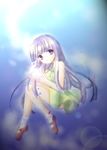  blue_hair dress furude_rika green_skirt higurashi_no_naku_koro_ni houjou_yutori long_hair lowres mary_janes non-web_source purple_eyes shoes skirt solo 