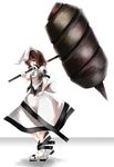  :p alternate_color alternate_costume animal_ears boots brown_hair bunny_ears dress hammer hand_on_hip huge_weapon inaba_tewi pose red_eyes solo tongue tongue_out touhou tsurukame weapon white_dress 