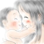  1girl baby black_hair closed_eyes long_hair lowres md5_mismatch mother_and_son nude open_mouth original rokuroubuna smile 