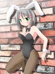  aizawa_sakuya animal_ears bad_id bad_pixiv_id bunny_ears bunnysuit fishnet_pantyhose fishnets green_eyes hayate_no_gotoku! hitsuki_miyu pantyhose short_hair silver_hair solo 