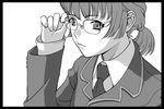  adjusting_eyewear copyright_request glasses greyscale monochrome necktie ponytail solo yasohachi_ryou 