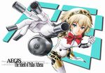  aegis_(persona) android blonde_hair blue_eyes foreshortening from_above highres persona persona_3 piroishi ribbon short_hair solo 