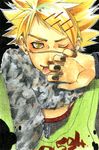  blonde_hair hair_ornament hairpin joushima_ken katekyo_hitman_reborn! lowres male_focus non-web_source one_eye_closed scar scarf solo tongue 