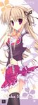  absurdres black_legwear blonde_hair character_name flute highres instrument long_hair long_image mitha nanagane_educational_institution pink_eyes school_uniform shirasagi_otoha solo stick_poster tall_image thighhighs 