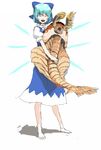  animal anomalocaris bad_id bad_pixiv_id barefoot cirno closed_eyes feet happy highres kai_(kai_013) prehistoric_animal sketch smile solo touhou 