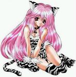  animal_ears bell cat_ears cat_tail choker gloves jpeg_artifacts long_hair lowres original oyaman paw_gloves paws pink_hair red_eyes sitting smile solo tail thighhighs 