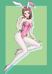  animal_ears bunny_ears bunnysuit code_geass green_eyes kallen_stadtfeld leotard pantyhose pink_leotard red_hair short_hair solo uraharukon 