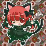  animal_ears bad_id bad_pixiv_id braid cat_ears cat_tail chibi fang kaenbyou_rin lowres nasa_yu one_eye_closed red_eyes red_hair solo tail touhou twin_braids 