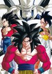  black_eyes black_hair body_fur carddass colored_skin dark-skinned_male dark_skin dougi dragon_ball dragon_ball_gt elbow_spikes highres long_hair looking_at_viewer male_focus metamoran_vest mohawk monkey_boy monkey_tail multiple_boys muscular muscular_male official_art omega_shenron open_mouth pants pectorals red_fur saiyan short_hair simple_background smile son_goku spiked_hair super_saiyan super_saiyan_4 super_uub tail teeth uub vegeta wristband 