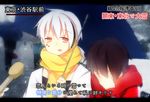  black_hair covering_face expressionless headphones interview kagerou_project kisaragi_shintarou konoha_(kagerou_project) meme microphone multiple_boys parody ponytail red_eyes scarf shared_umbrella short_hair special_feeling_(meme) tattoo translated umbrella white_hair 