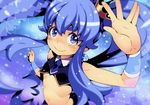  arm_up blue blue_eyes blue_hair crown cure_princess eyebrows from_above happinesscharge_precure! long_hair magical_girl midriff precure shirayuki_hime smile solo tasaka_shinnosuke twintails wrist_cuffs 