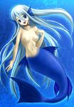  blue blue_eyes blue_hair breasts collarbone fins full_body gills head_fins hekikai_no_aion konowa long_hair looking_at_viewer medium_breasts mermaid monster_girl navel nude open_mouth scar sharp_teeth sheila_(hekikai_no_aion) smile solo tail teeth underwater very_long_hair 