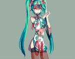  china_dress chinese_clothes detached_sleeves dress funp710 green_eyes green_hair hatsune_miku headset long_hair project_diva_(series) project_diva_f solo suigyoku_(module) thighhighs twintails very_long_hair vocaloid world's_end_dancehall_(vocaloid) 