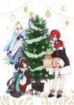  3girls 3znk :&lt; :d absurdres ange_katrina ange_katrina_(1st_costume) animal_ears animal_hair_ornament animal_on_head ankle_boots apron aqua_bow armband back_bow banken_(inui_toko) bare_legs bird bird_on_head black_boots black_coat black_kimono black_sash blue_armband blue_eyes blue_hair blue_neckerchief blue_thighhighs blunt_bangs blush boots bow box brown_hair brown_tail buttons cardigan christmas christmas_ornaments christmas_tree closed_mouth coat colored_inner_hair commentary crossed_bangs decorating_christmas_tree dog_ears dog_girl dog_tail double-breasted dress fang flower frilled_apron frilled_skirt frills full_body grey_skirt hair_between_eyes hair_flower hair_intakes hair_ornament heterochromia high-waist_skirt highres holding holding_box in_box in_container inui_toko inui_toko_(1st_costume) japanese_clothes kimono knee_boots layered_skirt leg_up lize_helesta lize_helesta_(1st_costume) long_hair long_skirt long_sleeves looking_at_object looking_at_viewer looking_back looking_up low_twintails maid_headdress mandragora mandragora_(ange_katrina) miniskirt multicolored_hair multiple_girls neckerchief nijisanji obi obiage obijime off_shoulder on_head open_mouth over-kneehighs pleated_skirt purple_eyes reaching red_cardigan red_eyes red_hair red_ribbon red_skirt ribbon sanbaka_(nijisanji) sash sebastian_piyodore shirt short_dress short_hair shrug_(clothing) sidelocks skirt smile sparkle squatting standing standing_on_one_leg star_(symbol) streaked_hair tail tail_under_clothes thigh_strap thighhighs triangle_hair_ornament twintails two-tone_hair very_long_hair virtual_youtuber waist_apron white_apron white_boots white_dress white_hair white_headdress white_shirt white_shrug white_skirt yellow_bird yellow_eyes 