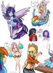  animal_ears applejack_(mlp) black_hair blonde_hair blue_eyes breasts cape cheerleader clothed clothing cowboy_hat crystal dress english_text equestria_girls equine eyes_closed female fluttershy_(mlp) friendship_is_magic green_eyes group hair hat horn human humanized king_sombra_(mlp) male mammal multi-colored_hair my_little_pony navel panties pegasus pink_hair purple_eyes purple_hair purple_skin racoon-kun racoonkun rainbow_dash_(mlp) rainbow_hair rarity_(mlp) scene_interpretation sewing sewing_machine side_boob skirt text twilight_sparkle_(eg) underwear unicorn wings 