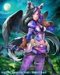  animal_ears black_wings bow_(weapon) full_moon long_hair matsuda_(matsukichi) moon pantyhose seikon_no_arcana solo tail very_long_hair weapon wings 