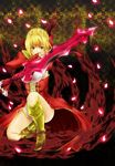  absurdres aestus_estus ahoge bad_id bad_pixiv_id blonde_hair dress epaulettes fate/extra fate_(series) green_eyes hair_ribbon highres nero_claudius_(fate) nero_claudius_(fate)_(all) papirorooru red_dress ribbon solo sword weapon 