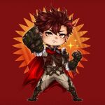  1boy armor asymmetrical_armor cape collared_cloak diamant_(fire_emblem) fire_emblem fire_emblem_engage male_focus max_art149 red_cape red_eyes red_hair shoulder_armor 