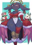 2024 anthro anthro_focus artist_name bell bell_collar black_body black_fur black_nose blush border brand_parody breasts chicken_meat chinese_description christmas cleavage closed_smile clothed clothing collar costume ears_down eyeshadow fake_antlers fake_horns feather_hands feathered_wings feathers felid feline female female_anthro female_focus floppy_ears food forehead_gem fried_chicken fur fur_trim_(clothing) fur_trim_cloak fur_trim_coat gem glistening glistening_body gold_trim goumang_(nine_sols) group half-closed_eyes halo hat headgear headwear heart_symbol hi_res holidays hood ji_(nine_sols) jiequan_(nine_sols) kfc long_sleeves looking_at_viewer lop_ears makeup male male_anthro mammal meat medium_breasts monotone_body monotone_fur mouth_closed narrowed_eyes navel_outline nine_sols nipple_outline no_irises pantherine pink_eyeshadow pivoted_ears red_body red_candle_games red_feathers rikose santa_costume simple_background skimpy skindentation small_waist smile solarian solo_focus standing teal_background text thick_thighs thighlet trio unimpressed white_body white_border white_fur wide_hips wide_sleeves wings yi_(nine_sols)