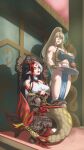 absurd_res apocalipsejack asian_clothing asian_mythology black_hair blue_eyes bottomwear bound butt butt_grab chain chain_leash chained chair chopsticks clothing dark_hair duo female female/female furniture gourd gourd_bottle hair hand_on_butt hi_res highlights_(coloring) human humanoid league_of_legends leash loincloth long_hair mammal marine markings merfolk metroid mole_(marking) mythology nami_(lol) nintendo platter pointy_ears ponytail red_hair riot_games samus_aran serving_tray sex_slave slave smug smug_face smug_grin split_form tencent throne throne_room white_hair yellow_eyes