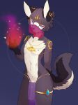 2025 absurd_res anthro aquamarine_(gem) arm_markings big_penis black_nose bottomwear canid canine canis cheek_tuft chest_markings clothing digital_media_(artwork) eyebrows eyeliner facial_markings facial_tuft fluffy fur gem genital_markings genitals glans gloves_(marking) gold_markings grey_body grey_fur grey_nipples grey_tail half-erect hand_behind_back head_markings hi_res humanoid_genitalia humanoid_penis ineffective_clothing loincloth looking_at_viewer magic_user makeup male male_anthro mammal markings multicolored_body multicolored_fur multicolored_tail navel nipples penis penis_markings pointy_ears purple_bottomwear purple_clothing purple_eyes purple_loincloth ricky945 simple_background solo sparkles tail thighlet translucent translucent_clothing tuft veil white_body white_fur white_inner_ear white_penis white_tail wolf