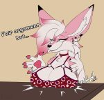 anthro big_breasts breasts canid canine canvaskat claws eyebrows fair_argument_(meme) female fox foxy_(foxyfursure) fur hair hi_res mammal meme nails pawpads paws pink_body pink_fur red_eyebrows red_eyes red_hair solo tail vtuber white_body white_fur white_hair