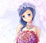  blue_eyes blue_hair blush bouquet choker flower mikii original rose smile solo veil 