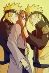  2boys blonde_hair blue_eyes clone glasses highres hug hug_from_behind imminent_rape indrockz karin_(naruto) multiple_boys naruto naruto_shippuuden red_eyes red_hair threesome uzumaki_karin uzumaki_naruto you_gonna_get_raped 