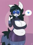 2025 absurd_res anthro belly big_breasts blue_body blue_eyes blue_eyewear blue_fur blue_glasses blue_lipstick bottomwear breasts buxy circle_eyebrows cleavage_cutout clip_studio_paint_(artwork) clothed clothed_anthro clothed_female clothing cutout digital_drawing_(artwork) digital_media_(artwork) ear_piercing eyebrows eyewear female female_anthro fingers front_view fur glasses gloves_(marking) heart_symbol hi_res lipstick makeup mammal markings multicolored_body multicolored_fur navel piercing portrait round_glasses simple_background skirt snaggle_tooth solo tail three-quarter_portrait topwear wearing_glasses white_body white_ears white_fur