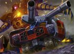  arm_cannon battle beam_cannon cannon claws desert earth_federation energy energy_beam explosion fake_screenshot firing g-bull glowing gogg gundam gundam_perfect_file guntank highres machinery mecha mecha_focus mobile_suit mobile_suit_gundam night official_art one-eyed painting_(medium) realistic robot roundel scan science_fiction tenjin_hidetaka traditional_media weapon zeon 