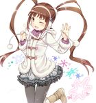  ;d bad_id bad_pixiv_id brown_eyes brown_hair contact966 earmuffs idolmaster idolmaster_million_live! long_hair matsuda_arisa one_eye_closed open_mouth pantyhose petite pom_pom_(clothes) skirt smile twintails 