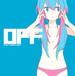  456 bad_id bad_pixiv_id blue_background blue_eyes blue_hair bunching_hair collarbone flat_color hair_censor hatsune_miku long_hair navel open_mouth panties simple_background solo topless twintails underwear underwear_only vocaloid watermark web_address 