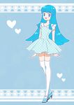  blue_eyes blue_hair blue_skirt blush dress eyelashes fashion happinesscharge_precure! happy heart high_heels kagami_chihiro long_hair looking_at_viewer open_mouth polka_dot polka_dot_dress precure shirayuki_hime shoes skirt smile solo standing thighhighs thighs white_legwear 